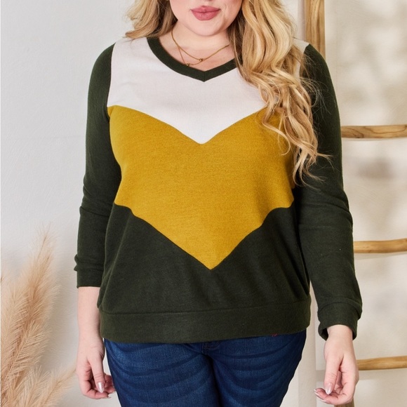 NEW Hailey & Co PLUS + REG Size Retro 1970s Color Block V-Neck Knit Top Blouse - Picture 1 of 11